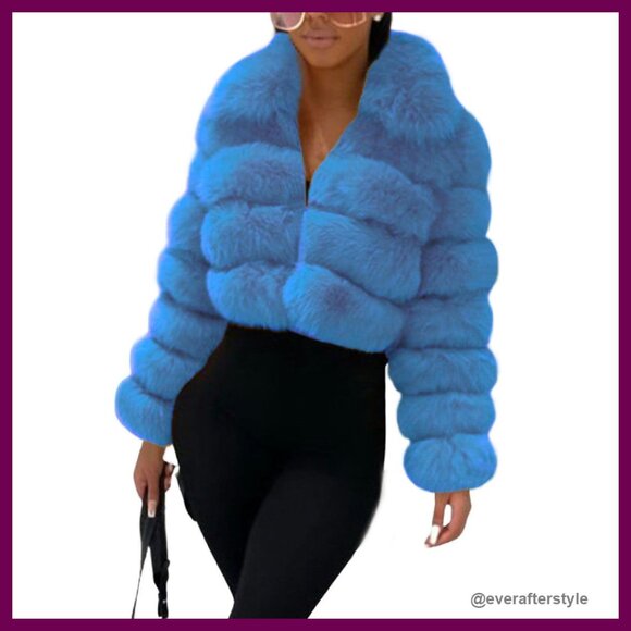 Jackets & Blazers - Fluffy Faux Fur Cropped Jacket Zip Up Puffer Winter Warm Chic Y2K